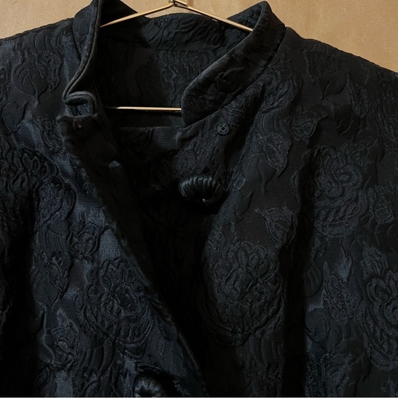 Neiman Marcus Vintage Brocade Floral Jacquard Coat Peacoat Evening Black Size M - Picture 5 of 13